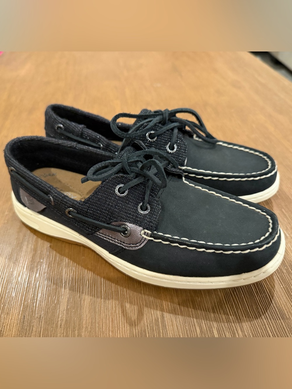 Sperry Black Boat Sneakers with Cream Sole